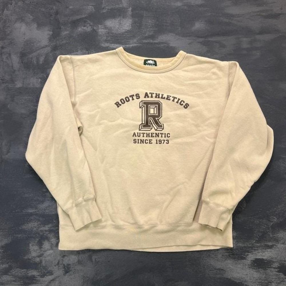 Vintage Roots Sweatshirt Mens Large Beige 2000s Y2K Canada